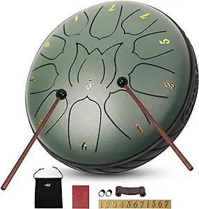 Steel Tongue Drum 11 Notes 6 Inches, D Major Percussion Instruments, Steel Drum Kit with Music Book, Carry Bag, Drum Mallets