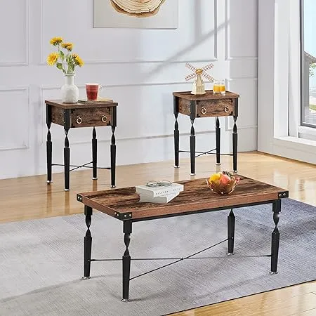 3 Pieces Coffee/end/sid<wbr/>e Table Set With Storage Drawers For Living Room Office I