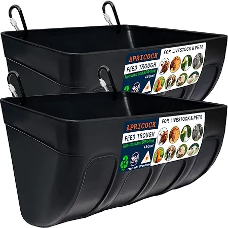 APRICOCK 2 Pack Feed Trough and Waterer Bucket with Clips, for Goats Chickens ...