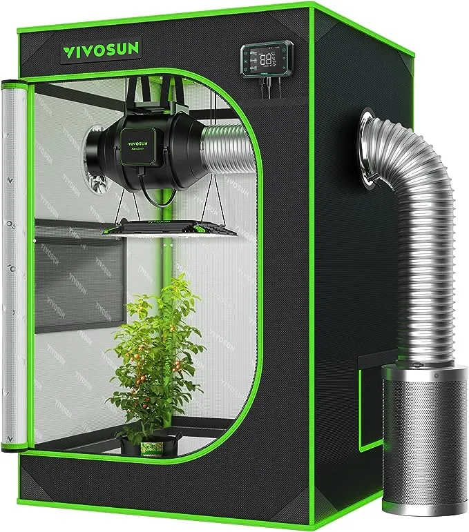 VIVOSUN S224 2x2 Grow Tent, 24"x24"x48" High Reflective Mylar with Observation Window and Floor Tray for Hydroponics Indoor Plant for VS1000