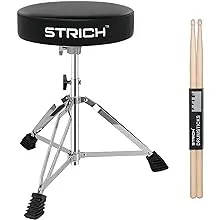 Drum Stool Set, Padded Seat Height Adjustable Drum Throne with 5A Drumsticks for