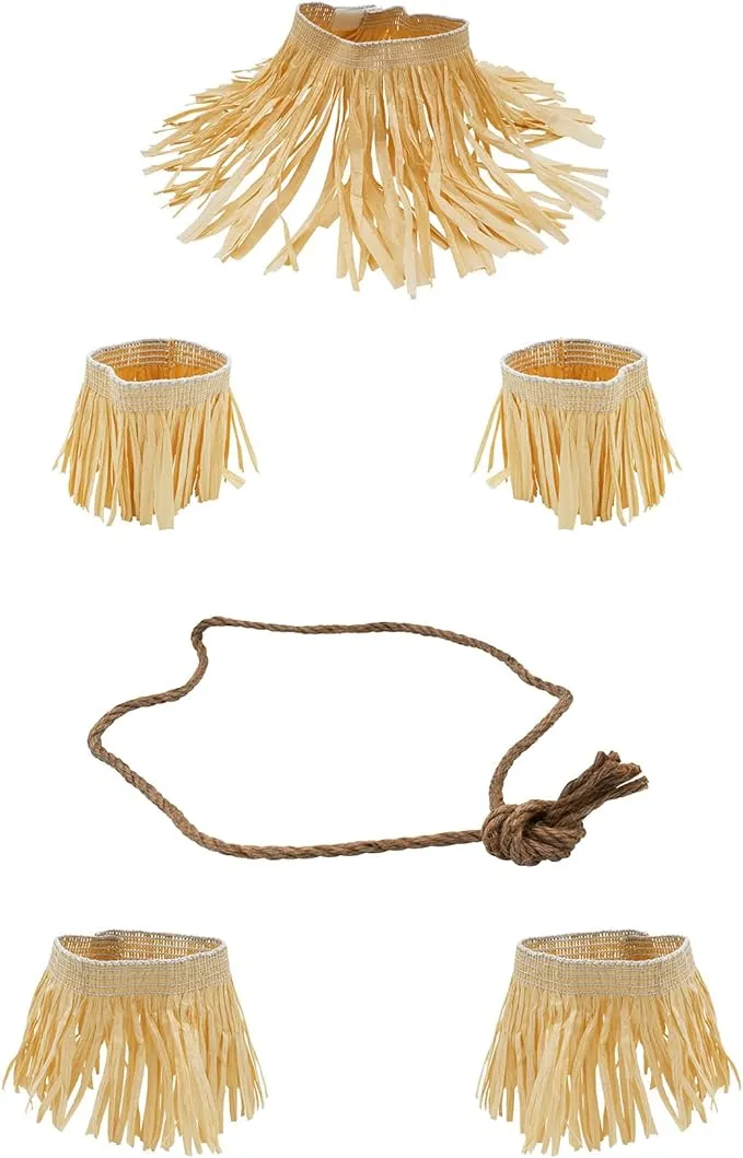 Adult Scarecrow Kit Fake Straw Cuffs Neck Arms Legs Rope Belt Costume Accessory