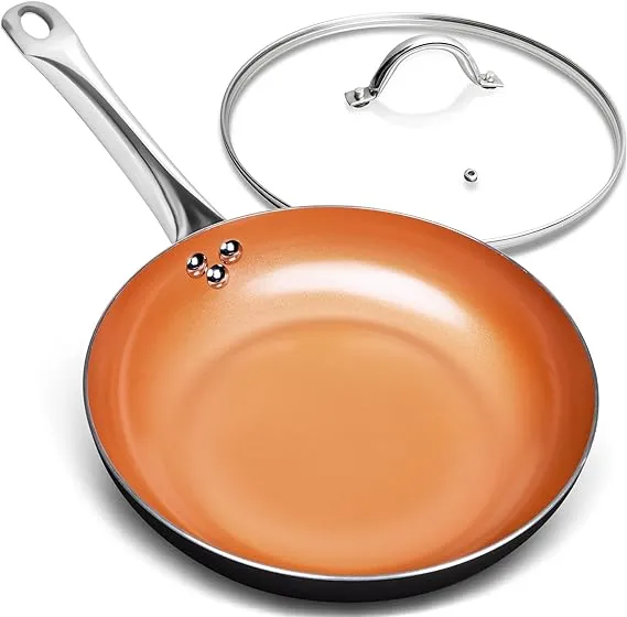 MICHELANGELO Frying Pan with Lid, Nonstick 8 Inch Frying Pan with Ceramic Titanium Coating, Copper Frying Pan with Lid, Small Frying Pan 8 Inch, Nonstick Frying Pans