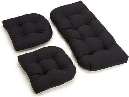 Blazing Needles U-Shaped Twill Tufted Settee Cushion Set, Black - Set of 3