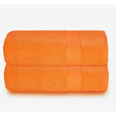 GLAMBURG Premium Cotton Oversized 2 Pack Bath Sheet 35x70-100% Pure Cotton - Ideal for Everyday use - Ultra Soft & Highly Absorbent - Machine Washable - Orange