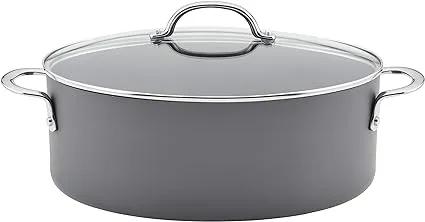 Rachael Ray 8qt Hard Anodized Nonstick Oval Pasta Pot and Braiser Gray