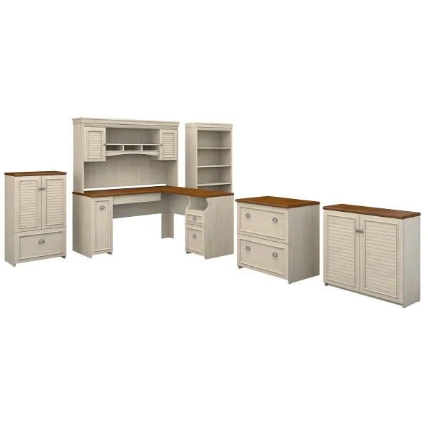 Bush Furniture Fairview L Shaped Desk with Hutch, Bookcase, Storage and File ...