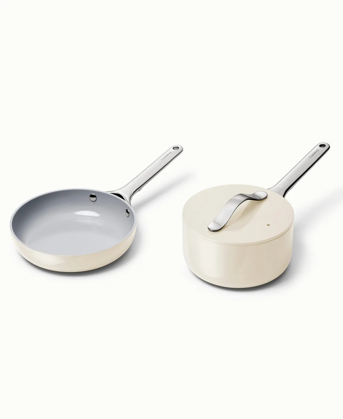 Caraway Home Nonstick Ceramic Mini Fry & Mini Sauce Pan Duo,Cream