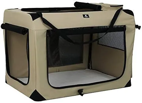 X-ZONE PET 3-Door Folding Soft Dog Crate, Indoor & Outdoor Pet Home, Multiple Sizes and Colors Available (40-Inch, Rice White)