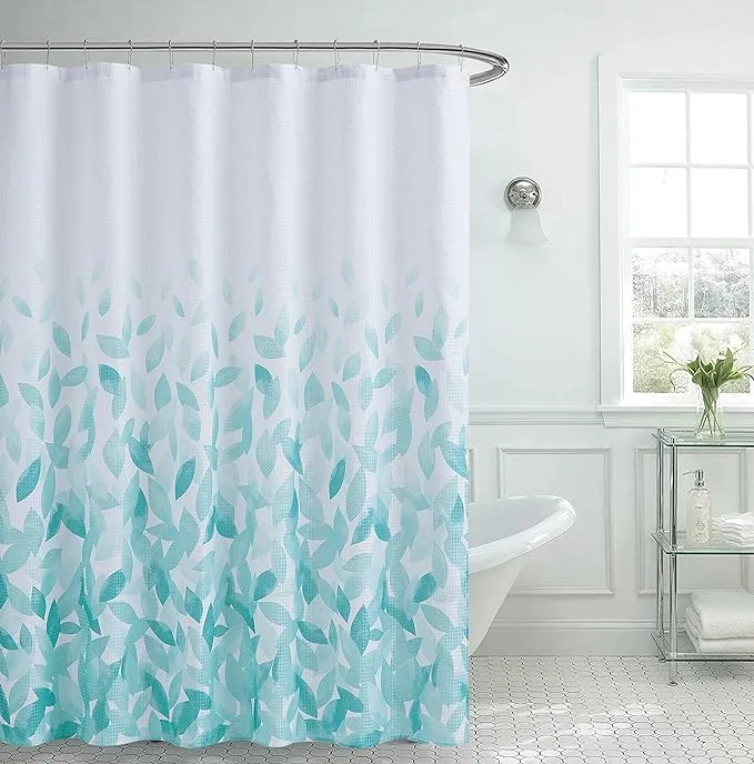 Creative Home Ideas – Textured Fabric Shower Curtain Set | Includes 12 Easy Glide Metal Rings | Modern Bathroom Décor | Machine Washable | Measures