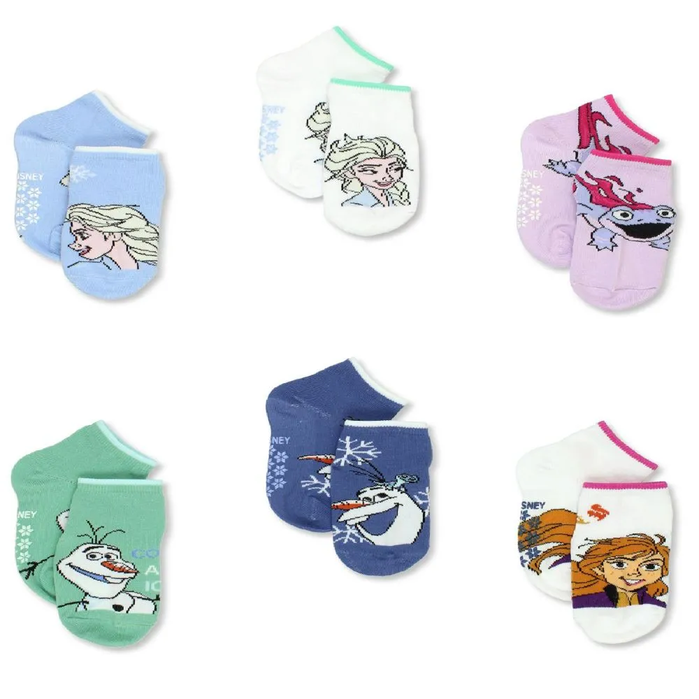 Disney Frozen 2 Anna Elsa Toddler Girls 6 Pack Socks with Grippers (Small (4-6), Blue)