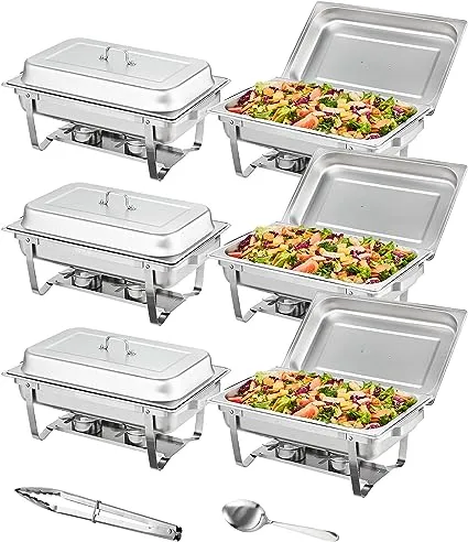 Chafing Dish Buffet Set 8-qt. Stainless Chafer 6 Pack Rectangle Catering Warmer Server with 6 Full Size Pans