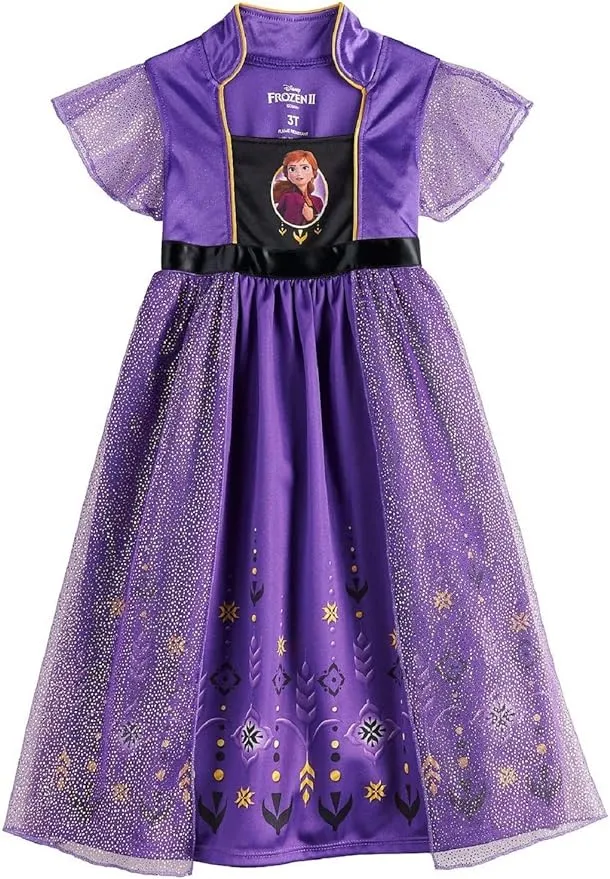 Disney Girls' Frozen Fantasy Nightgown Princess Elsa Dress Pajama, Purple - Anna Frozen 2, Size 4T, Kids unisex