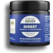 Four Leaf Rover Digest - Digestive Enzymes with Probiotics for Dogs - 15 to 45 Day Supply, Depending on Dog’s Weight - Daily Gut and Immune Support - Vet Formulated - Easy to Mix