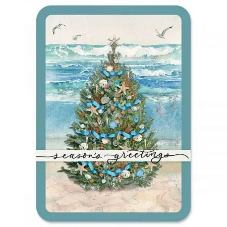 Current Beach Tree Christmas Greeting Cards Set - Set of 18 Large 5 x 7-Inch Folded Cards, Themed Holiday Card Value Pack, Envelopes Included