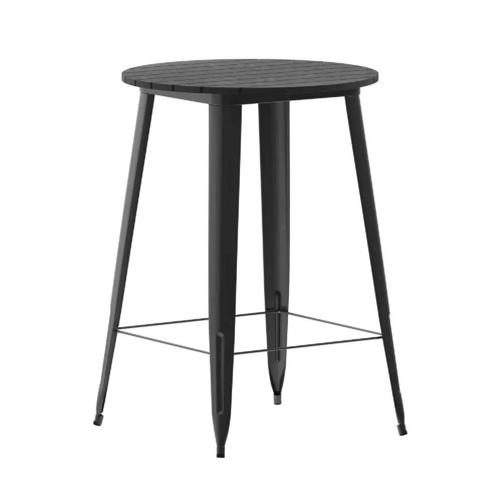 Merrick Lane Dryden Outdoor Dining Table Bar Height, All Weather Poly Resin Top with Steel Base, 30 Round, Black/Black