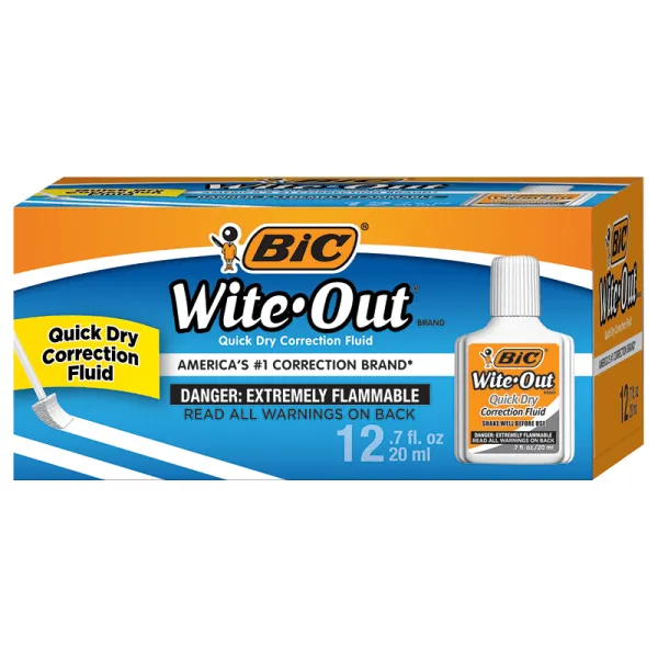 Wite-Out Correction Fluid with Foam Brush, Quick Dry, White - 12 pack