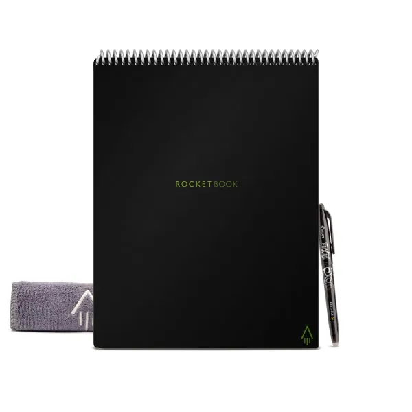 Rocketbook Flip Smart Notepad, Black Cover, Lined/Dot Grid Rule, 8.5 x 11, White, 16 Sheets