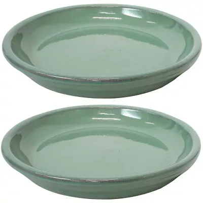 Sunnydaze Decor 7" Ceramic Planter Saucers Set of 2 - Seafoam