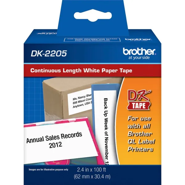 Brother DK2205 Label Tape,Black/White,Paper