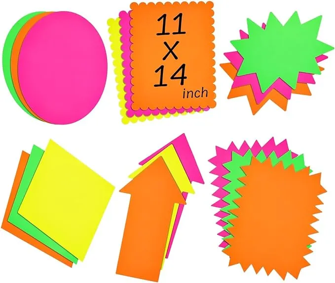 18 Piece 11x14 Large Neon Poster Board Cutouts, Paper Signs for Science Fair Projects Decoration, School Presentation Supplies (6 Shapes)