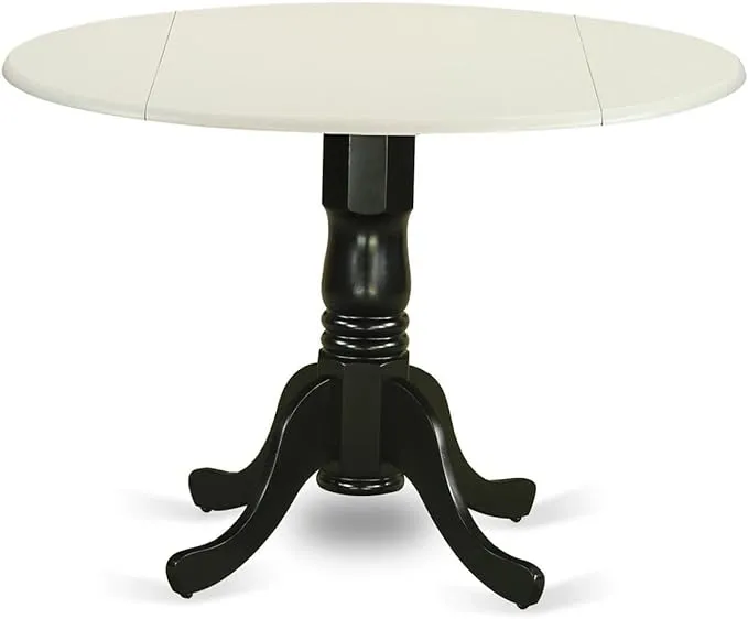 East West Furniture DLT-LBK-TP Dublin Kitchen Table - a Round Dining Table Top with Dropleaf & Pedestal Base, 42x42 Inch, Linen White & Black