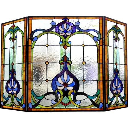 CHLOE Tiffany-glass 3pcs Folding Victorian Fireplace Screen 44" Wide - Victorian - Fireplace Screens - by Homesquare | Houzz