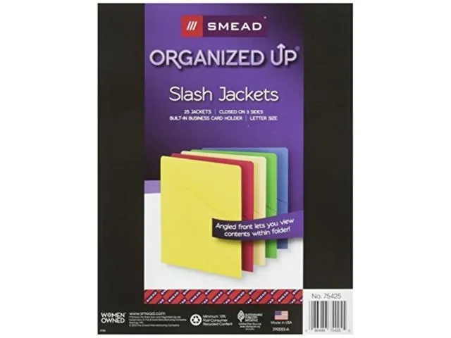 Smead Organized Up Slash File Jacket, Letter Size, Assorted Colors, 25 per Pack (75425)