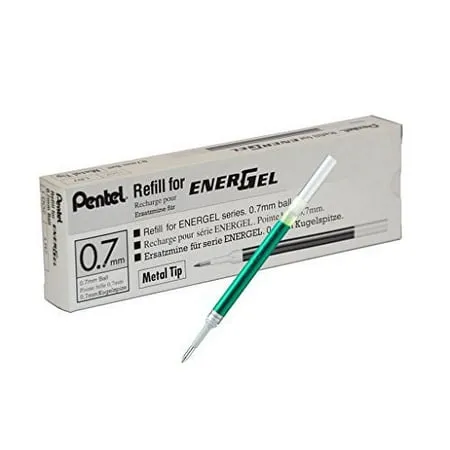 Pentel Refill Ink for EnerGel RTX Retractable Liquid Gel Pen, 12 Pack, 0.7mm, Medium Line, Turquoise Blue (LR7-S3)