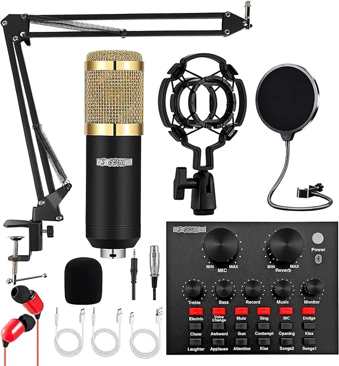 5 CORE Condenser Microphone Bundle, Podcast Equipment Bundle w/Mixer, Mic Arm Stand, Shock Mount, Pop Filter & Headphone for Vocal Studio Recording Broadcasting YouTube Live Streaming5 CORE Condenser Microphone Bundle, Podcast Equipment Bundle w/Mixer, M