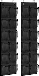 Misslo Narrow Over the Door Closet Shoe Organizer 12 Mesh Pockets Hanging Shoe Rack Organizer Holder for Pantry Storage Hanger ,2 Pack