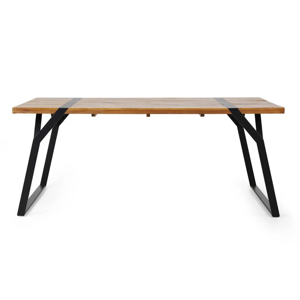 Christopher Knight Home Samuel Outdoor Modern Industrial Acacia Wood Dining Table, Teak and Black