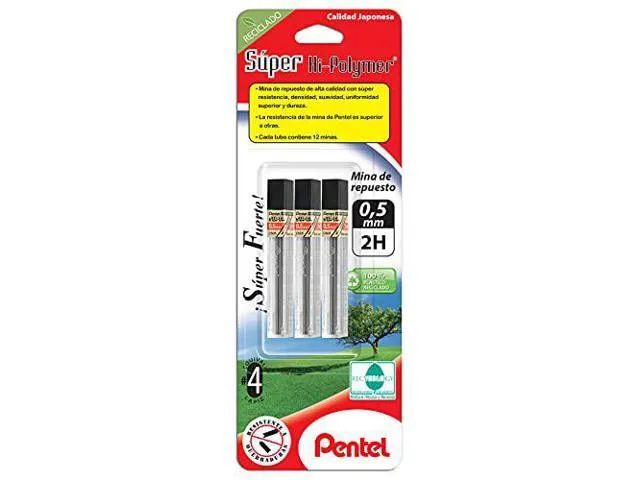 Pentel Super Hi-Polymer Lead Refill, 0.5mm, Fine, 2B, 144 Pieces of Lead (C505-2B),Gray