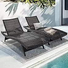 Idzo Katalina Upgraded 2000Hours UV Wicker Chaise Lounge Outdoor Set of 2, 500lbs Capacity Patio Pool Loungers with Ergonomic Wave Design & Reclining Backrest, Multi-Brown