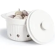 Garlic Keeper with Lid Ceramic Garlic Saver Container for Countertop Kitchen Decor (White)