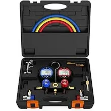 Elitech DMG-3 AC Manifold Gauge Refrigerant Pressure Gauge Set 2 Way with HosesElitech DMG-3 AC Manifold Gauge Refrigerant Pressure…