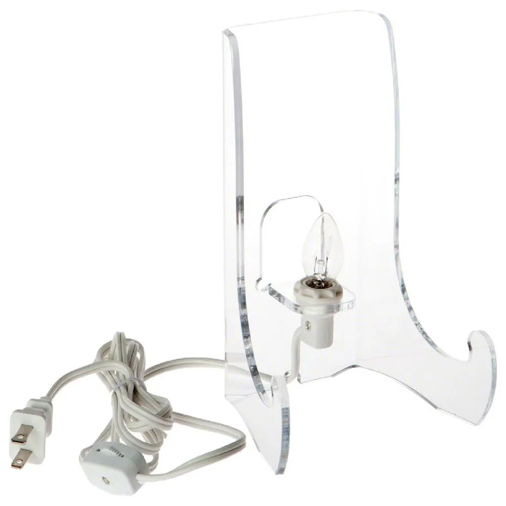 Plymor Clear Acrylic Lighted Flat Back Easel With Shallow Support Ledges, 7.5 H x 5.375 W x 4.25 D