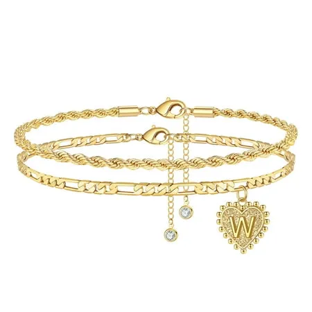 TINGN Initial Ankle Bracelets for Women 14K Gold Filled Dainty Heart Initial Anklet Foot Jewelry Gold Anklets for Women Teen Girls Summer Gifts