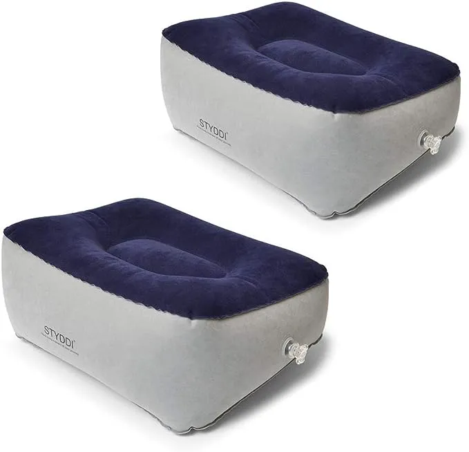 STYDDI Inflatable Foot Rest Pillow, 2 Pack Portable Inflatable Leg Rest Pillow, Travel Footrest Pillow for Airplane, Train, Car, Home, Office (Grey and Blue), Pack of 2