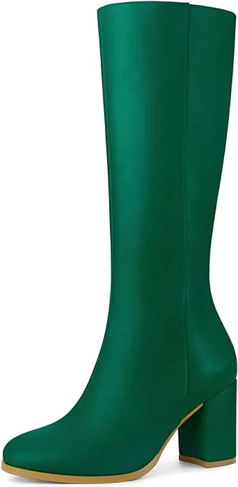 Allegra K Women's Round Toe Zip Block Heels Knee High Boots