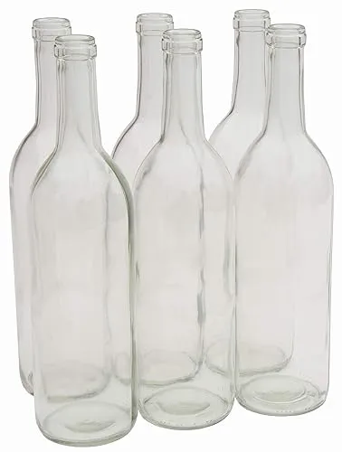 North Mountain Supply - W5CL6 750ml Glass Bordeaux Wine Bottle Flat-Bottomed Cork Finish - Case of 6 (W5 Clear/Flint)