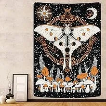 Krelymics Moth Tapestry Trippy Mushroom Tapestry Sun and Moon Tapestries Moon