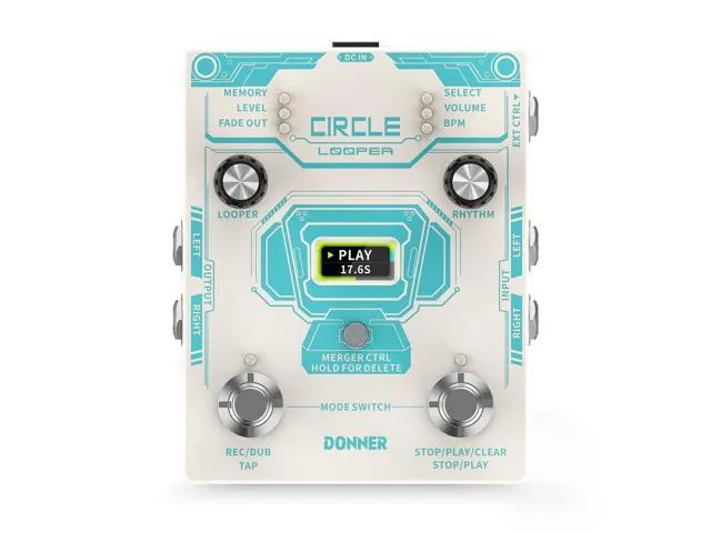 Donner Circle Looper Effects Pedal 40 Slot 160 min Loop Drum Machine Tap Tempo