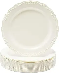 Juvale 25 Pack Cream Plastic Vintage Dinner Plates