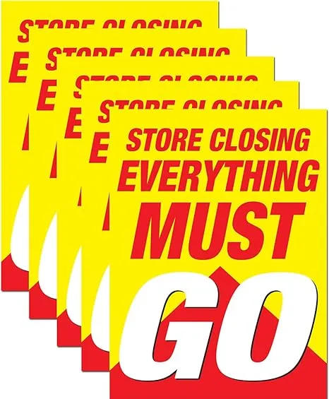 Store Closing Everything Must Go Retail Display Sign, 18&#034;W X 24&#034;H, 5 Pack