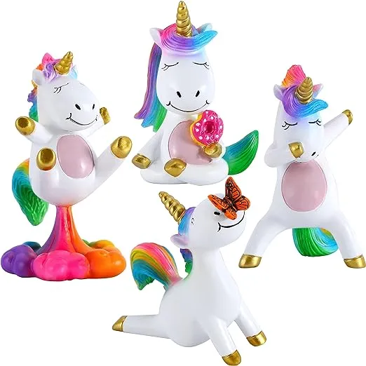 Mood Lab Miniature Unicorn Figurines Set Funny Mini Statue Kit of 4 pcs