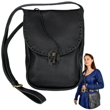 Mythrojan Medieval Leather Pouch Cosplay Renaissance Accessory Purse Bag - Black