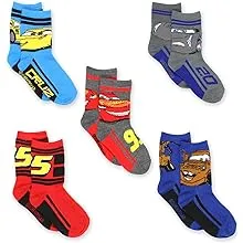 Disney Cars 3 Boys Toddler 5 pack Crew Socks (Shoe: 7-10 (Sock: 4-6), Grey/Multi Crew)