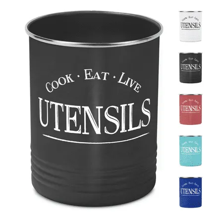 Walford Home Original Kitchen Utensil Holder Crock, White With Premium Padded Base - Vintage Farmhouse Home Kitchen Decor - Large Kitchen Tool Utensil Storage Caddy Organizer