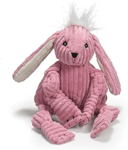 HuggleHounds Barnyard Durable Plush Corduroy Knottie Bunny Squeaky Dog Toy